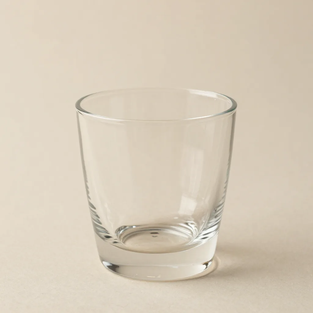 A hand-blown Murano tumbler in clear glass on a light background