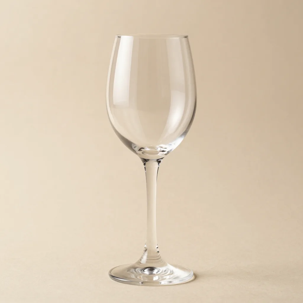 A hand-blown Murano wine glass in clear on a light background