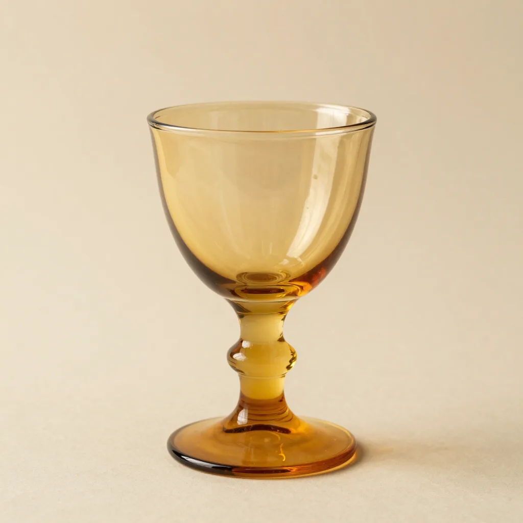 A hand-blown Murano espresso glass in amber on a light background