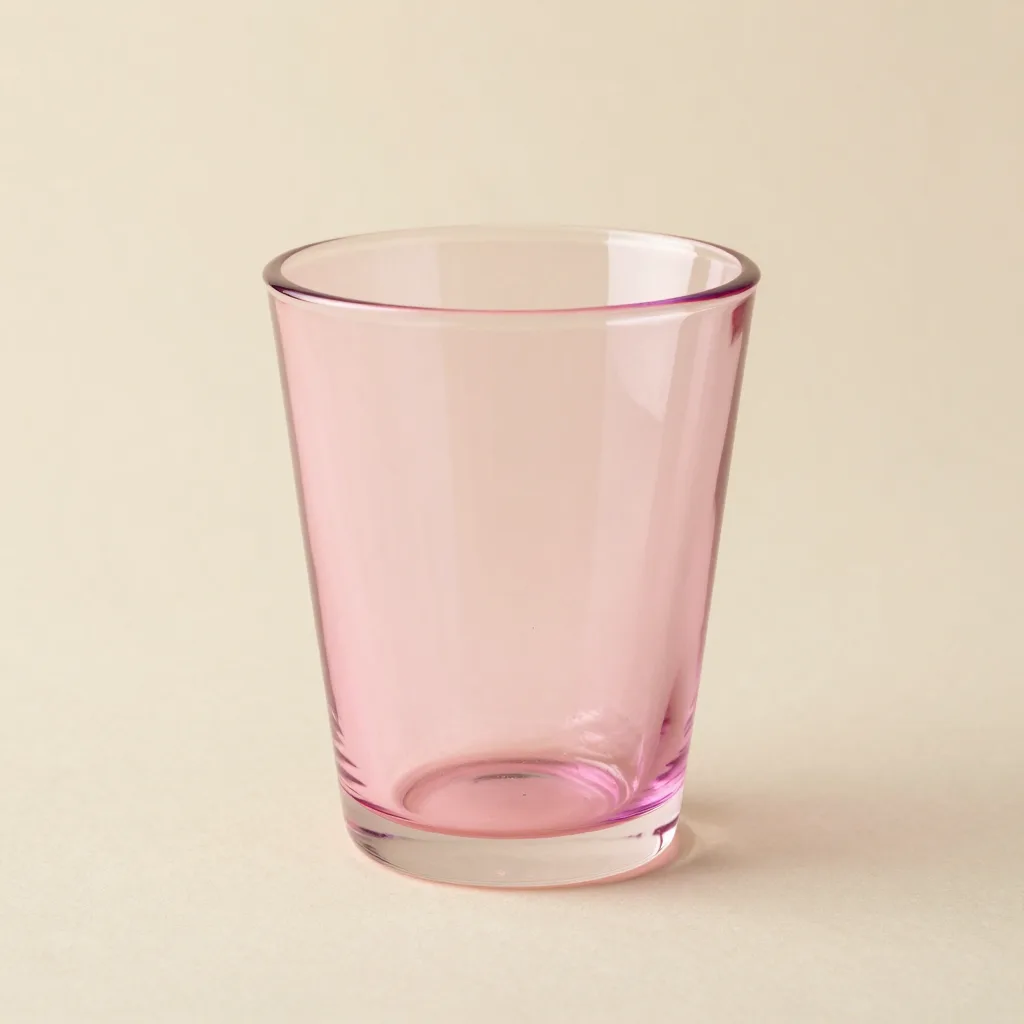 A hand-blown Murano tumbler in rose on a light background